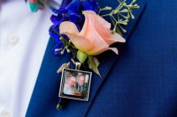 bold floral boutonniere with an added photo of the family to honor them, even if they aren’t present