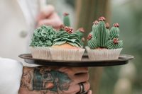fun cactus and succulent wedding cupcakes – the icing shaped like this looks amazing
