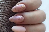 matte nude nails, nude and gold leaf marble nails are chic and elegant and look amazing