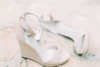 neutral ankle strap wedges are comfy, fit many bridal looks and outfits and can be worn afterwards