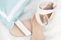simple white ankle strap sandals are very comfy to wear and will match many bridal looks
