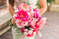 a bright pink and light pink wedidng bouquet will add a touch of color to your look