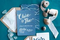 bright blue wedding invitations