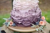 a cool ruffle ombre wedding cake from white to lavender is a chic statement idea for a summer wedding