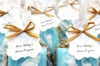 blue sea shell soaps with tags are gorgeous wedding favors that will highlight your location and theme