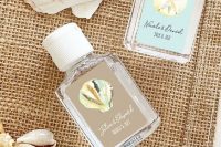 mini hand sanitizers are lovely wedding favors for a beach tropical wedding, and they are useful
