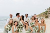 mismatching grey and seafoam maxi bridesmaid dresses for a neutral or pastel beach wedding