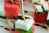 watermelon, mint and feta appetizers with balsamic vinegar are a very refreshing idea for summer