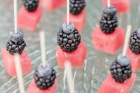 yummy and fresh summer wedding appetizers of watermelon, blackberries and blueberries