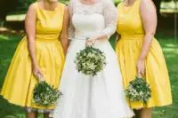 Eye-catching yellow bridesmaids dresses