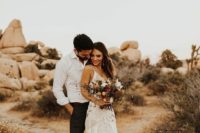 a boho lace fitting wedding dress on spaghetti straps is a great romantic piece for a boho elopement