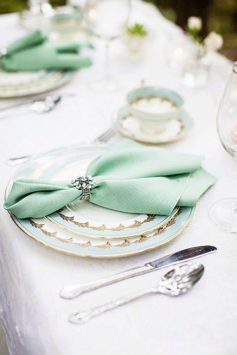 a glam embellished napkin ring is a very chic and bright accent that will add interest to your tablescape
