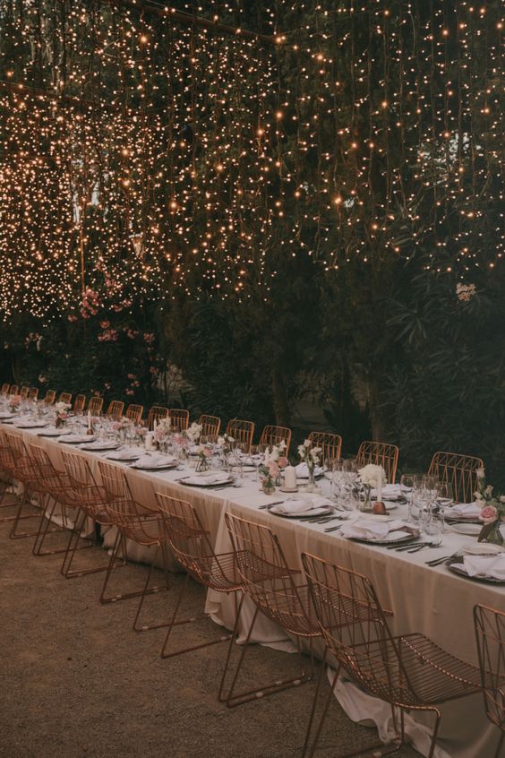 a fairy light canopy created on living trees is a gorgeous idea for a wedding, they create magic in the space