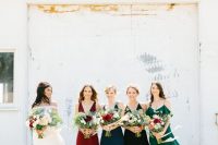 bold jewel-tone fall bridesmaid dresses in green, navy, black and deep red are gorgeous for a fall wedding