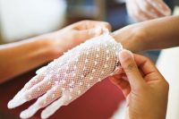sheer net and polka dot gloves are amazing fro sprucing up your bridal look and giving it a slight retro feel