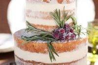 a delicious naked wedding cake doesn’t require much decor, you may stick to only sugared cranberries and rosemary