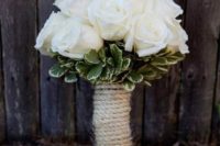 a rope bouquet wrap is great for a beach or coastal wedding bouquet and is easy to make