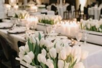 a modern wedding centerpiece of a box with white tulips is a beautiful solution for a modern lux wedding