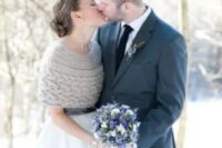a neutral knit cover up is a great idea for cold weather weddings, you can even DIY one yourself and personalize it as you like
