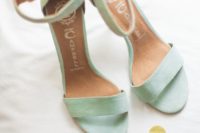minimalist mint-colored wedding shoes with ankle straps are a timeless pair to rock