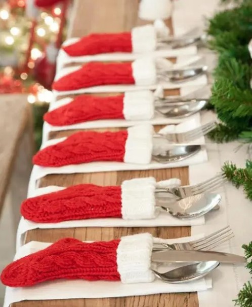 red knit stockings with white tops are amazing for winter weddings, they are chic, cozy and lovely