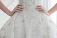 a strapless wedding ballgown with silver rhinestone snowflakes embroidered is a gorgeous idea for a winter wedding