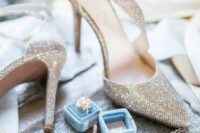 all sparkling silver strappy bridal heels will fit any holiday wedding and will add a bold and shiny touch to the look