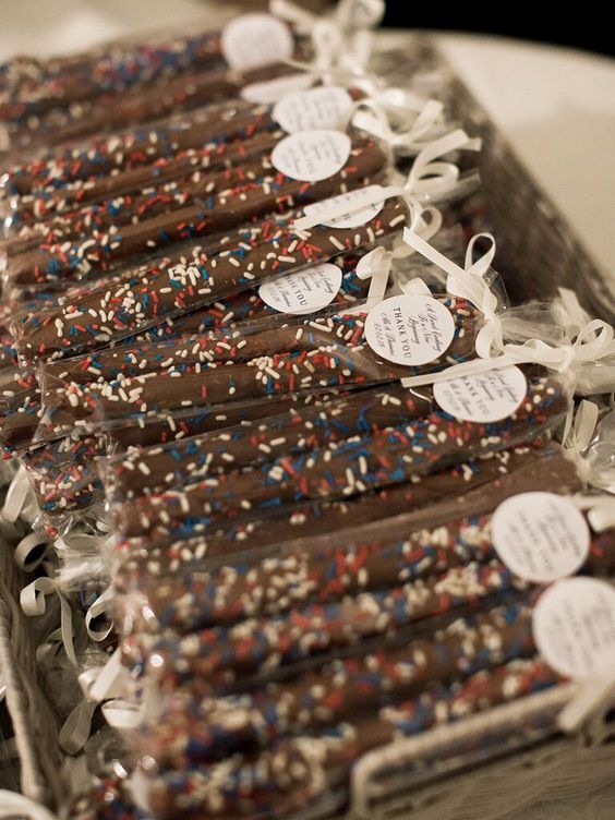 chocolate with confetti on top are delicious crowd-pleasing Christmas wedding favors to give
