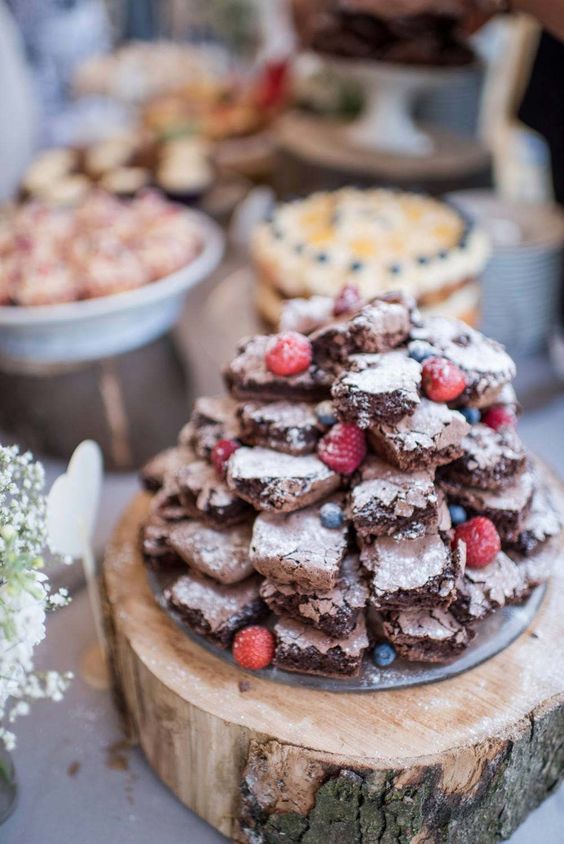 dark chocolate brownies with fresh berries are lovely wedding desserts to enjoy, you can make as many as you want
