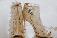fully embellished floral peep toe booties will fit any bridal look – from a summer to a winter one