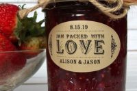 homemade jam in a jar, with twine and tag is a homey and delicious Christmas wedding favor idea