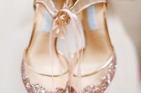 semi sheer wedding shoes with rose gold glitter touches and laces are romantic, chic and very girlish