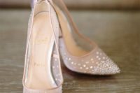 sheer blush heels with rhinestones all over for a glam bridal look, they will add a shiny touch