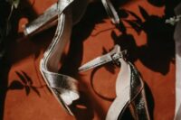 silver block heel ankle strap wedding shoes are a very actual and chic idea for any bridal look, this is classics