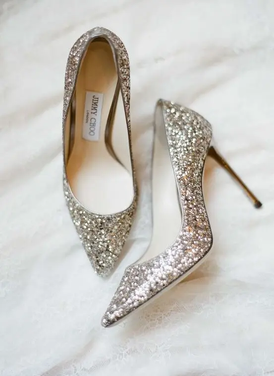 silver glitter wedding high heels will make any look more refined and chic at once
