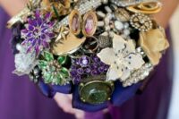 a bold brooch wedding bouquet of colorful pieces is a stylish and brigth idea for a wedding, looks awesome