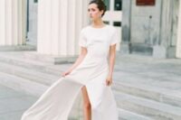 A casual wedding dress with short sleeves