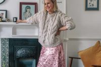 a pink sequin A-line midi skirt is a bright, fun and bold idea to wear to any party, wedding or not