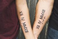 a weddiing date tattoos done with Roman numbers and I Love You words placed on arms
