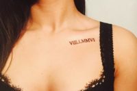 a wedding date tattoo placed under the collarbone is a creative idea