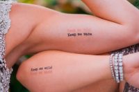 cool and stylish matching tattoos with the couple’s favorite phrases on the forearms are very modern
