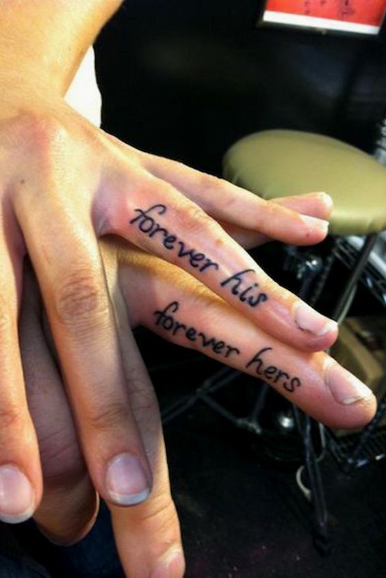 'forever his and hers' wedding tattoo placed on the ring finger is a cool idea for your wedding