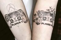 fun and creative game-loving couple tattoos on the forearms will be a perfect solution for a gaming-loving couple