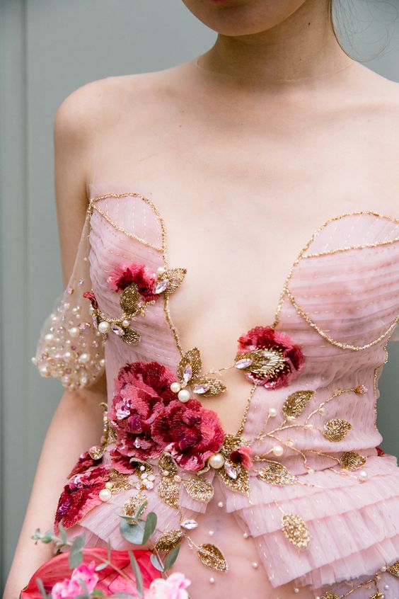 gorgeous burgundy and blush embroidery, beading, pearls and gold edges for a jaw-dropping wedding look