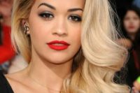 gorgeous long blonde vintage waves with a volume on top by Rita Ora