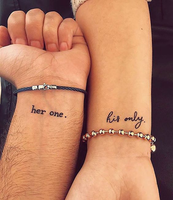 'her one' and 'his only' tattoos on the wrists are amazing for those who want modern and meaningful tattoos to celebrate love
