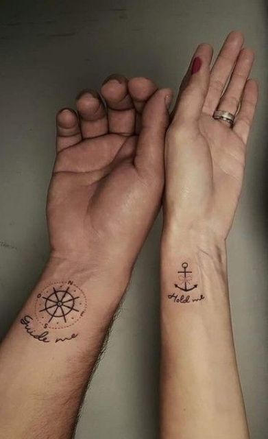 sea-loving tattoos on the wrists are cool and bold and are perfect for a couple