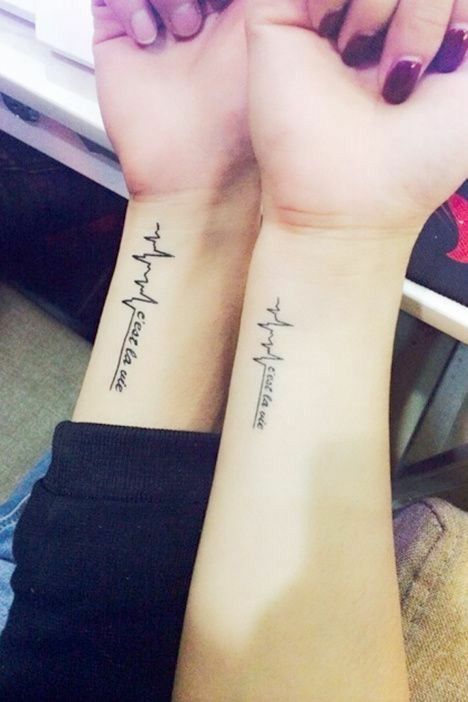 stylish heartbeat and word tattoos along the forearms are small yet chic and can be worn by any couple