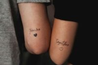‘together’ tattoos with hearts placed on the arms are amazing not only for a couple but also for friends