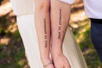 very meaningful word tattoos along the forearms are timeless and elegant, go for them
